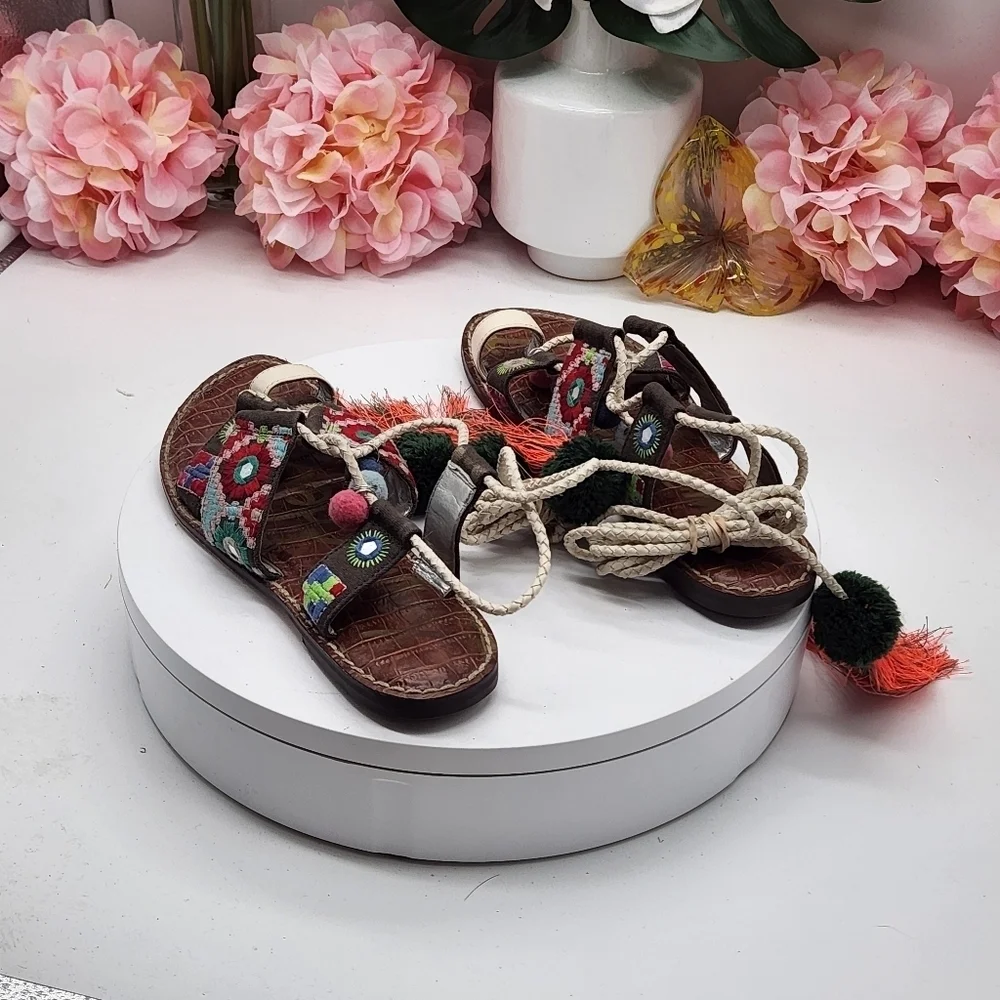 Sam Edelman Gretchen Mixed Color Gladiator Tassel Ethnic Sandals Size 7.5 - Picture 5 of 16